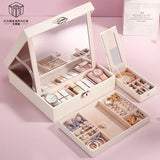 Lockable Mirror Jewelry Box Necklace Earring Storage Box