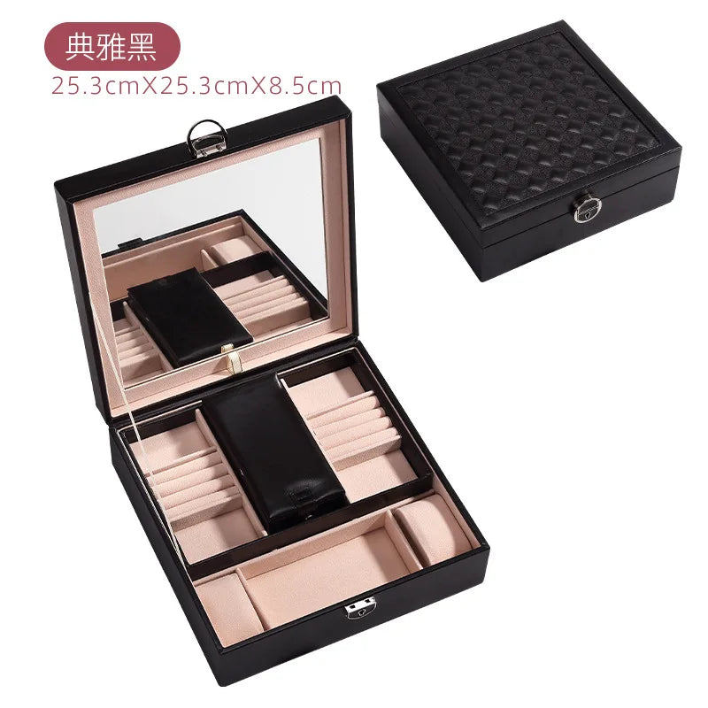 Lockable Mirror Jewelry Box Necklace Earring Storage Box