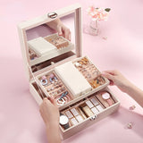 Lockable Mirror Jewelry Box Necklace Earring Storage Box