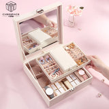 Lockable Mirror Jewelry Box Necklace Earring Storage Box
