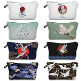 Chinese Style Crane Print Makeup Bag Women's Toiletry Kit Travel Gift