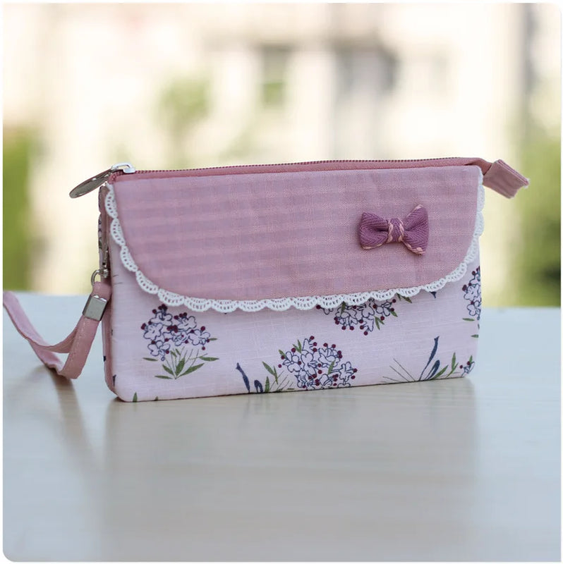 Floral Printing Organizer Wallet Women Flower Bow Small Money Clutch Bag