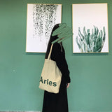 Cotton Green Letter Canvas Handbag One Shoulder Bag