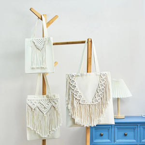 Cotton Linen Braided Tote Bag with Tassels - Casual Women's Handbag