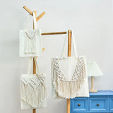 Cotton Linen Braided Tote Bag with Tassels - Casual Women's Handbag