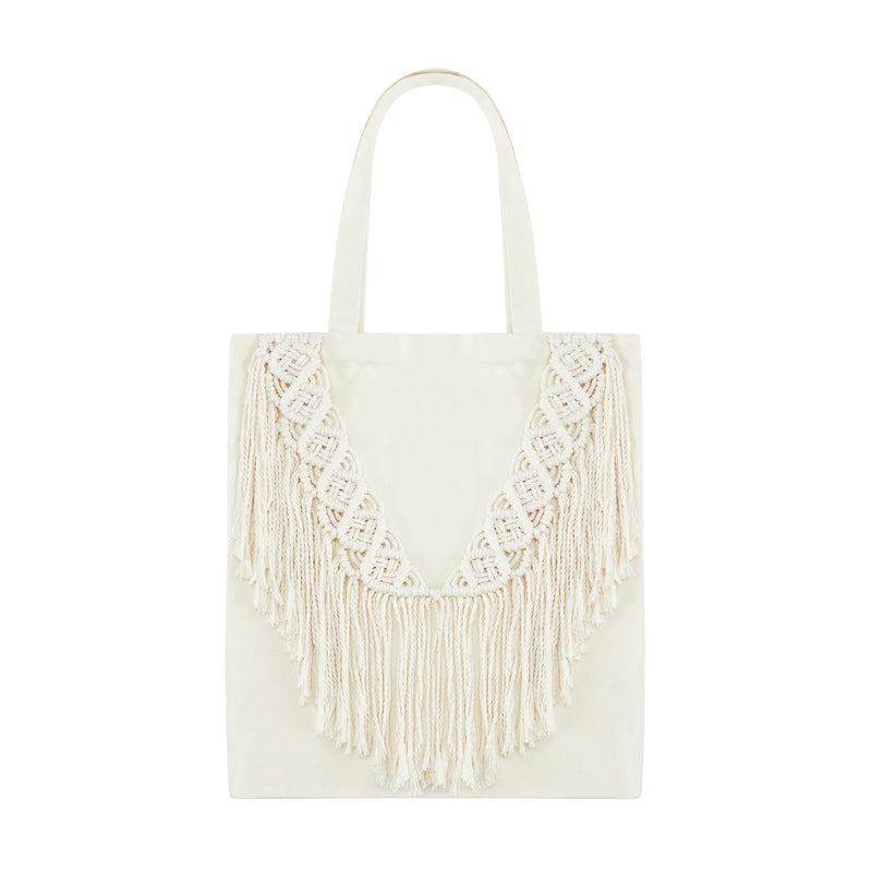 Cotton Linen Braided Tote Bag with Tassels - Casual Women's Handbag