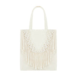 Cotton Linen Braided Tote Bag with Tassels - Casual Women's Handbag