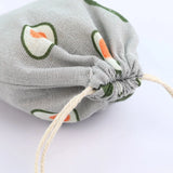 Fruit Print Cotton Linen Pouch Drawstring Bag Kids Travel Storage Makeup Case