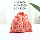Fruit Print Cotton Linen Pouch Drawstring Bag Kids Travel Storage Makeup Case