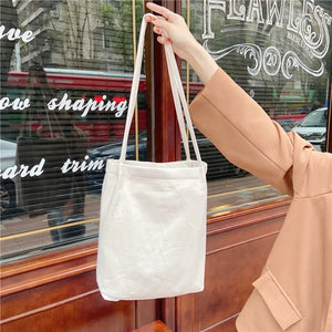 Cotton Linen Shoulder Straps Canvas Tote Bag Lightweight Shopping Messenger