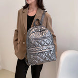Cotton Padded Backpack Waterproof Rhombic Lattice Bags For Women