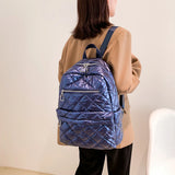 Cotton Padded Backpack Waterproof Rhombic Lattice Bags For Women