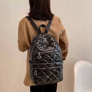 Quilted Nylon School Backpack for Teens Women Shoulder Bag