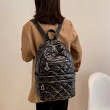Quilted Nylon School Backpack for Teens Women Shoulder Bag