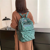 Quilted Nylon School Backpack for Teens Women Shoulder Bag