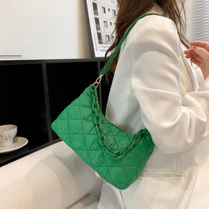 Women's Cotton Padded Shoulder Bag Chain Ladies Commuters Bag