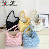 Cotton Padded Women Handbags Rhombus Pattern Tote Large Capacity Armpit Bag