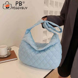 Cotton Padded Women Handbags Rhombus Pattern Tote Large Capacity Armpit Bag