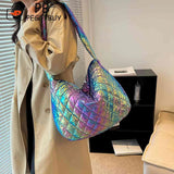 Women Tote Bag Large-capacity Handbags Laser Multicolor Rhombus Pattern