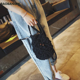 Boho Cotton Rope Shoulder Bag Woven Crossbody Handbag Straw Beach Bucket Bag