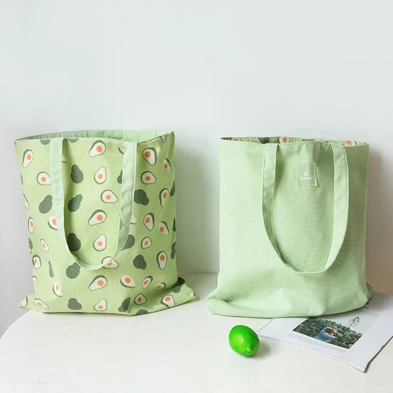 Cotton Shopper Fabric Double-sided Handbag Storage Grocery Bag