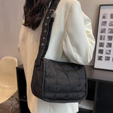 Quilted Shoulder Handbag Solid Rhombus Pattern Adjustable Strap