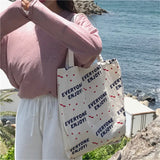 Cotton Stripe Canvas Shopping Tote Bag Zippered Small Shopping Bag