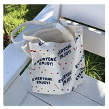 Cotton Stripe Canvas Shopping Tote Bag Zippered Small Shopping Bag