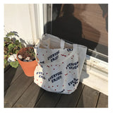 Cotton Stripe Canvas Shopping Tote Bag Zippered Small Shopping Bag