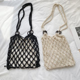 Women Handbag Ladies Net Hollow Bag Japan Style Woven Shoulder Bag