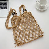 Women Handbag Ladies Net Hollow Bag Japan Style Woven Shoulder Bag