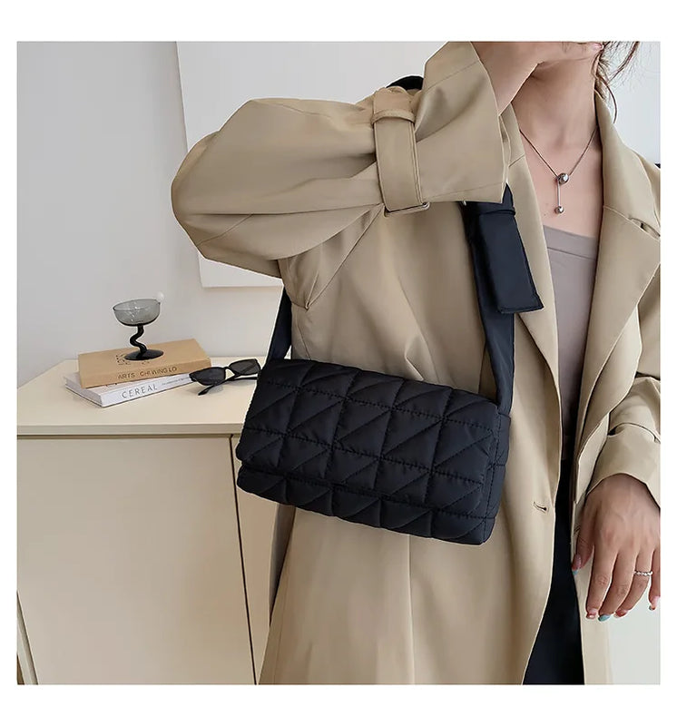 Cotton Women's Shoulder Bag Geometric Crossbody Embossed Handbag