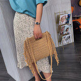 Women's Crossbody Bag Fringed Straw Beach Bohemian Shoulder Purse