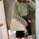 Women's Crossbody Bag Fringed Straw Beach Bohemian Shoulder Purse
