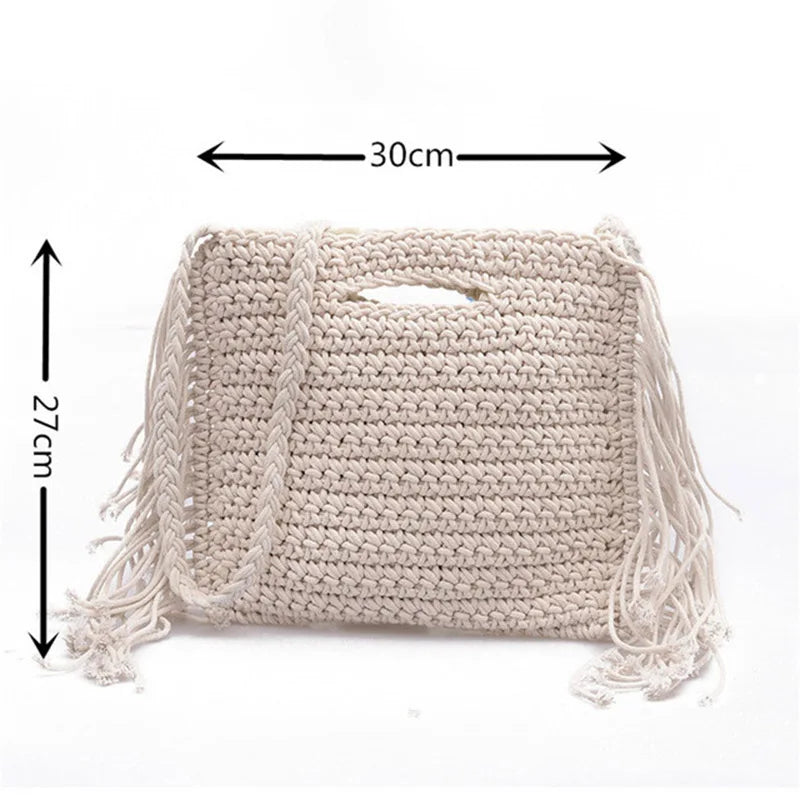 Women's Crossbody Bag Fringed Straw Beach Bohemian Shoulder Purse