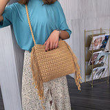Women's Crossbody Bag Fringed Straw Beach Bohemian Shoulder Purse