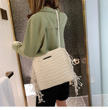 Cotton Woven Fringed Beach Straw Bag for Women