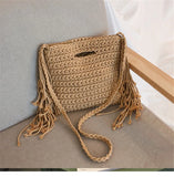 Cotton Woven Fringed Beach Straw Bag for Women