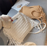 Cotton Woven Fringed Beach Straw Bag for Women