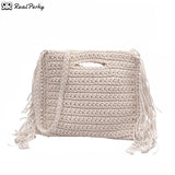Cotton Woven Fringed Beach Straw Bag for Women