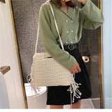 Cotton Woven Fringed Beach Straw Bag for Women