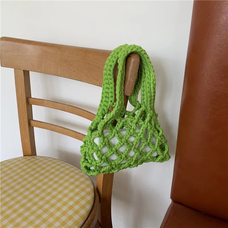 Cotton Woven Women's Bag Casual Hand Bags for Female Lady's Small Bucket Bag
