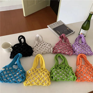 Cotton Woven Women's Bag Casual Hand Bags for Female Lady's Small Bucket Bag