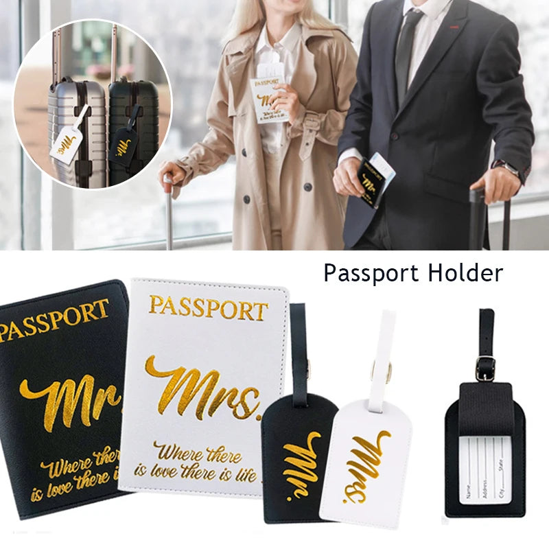 Couple Passport Folder Mr Mrs PU Travel Case