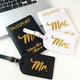 Couple Passport Folder Mr Mrs PU Travel Case
