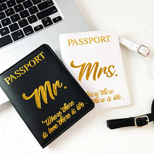 Couple Passport Folder Mr Mrs PU Travel Case