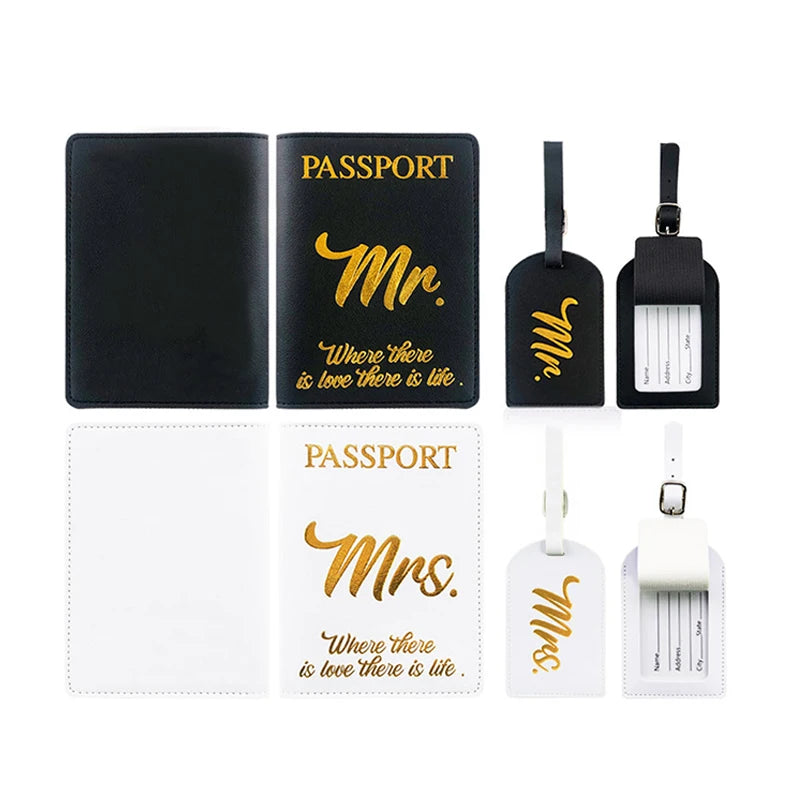 Couple Passport Folder Mr Mrs PU Travel Case
