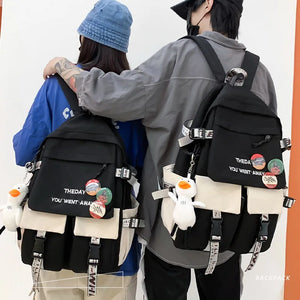 Couple's Nylon Backpack Waterproof School Bags Patchwork Rucksack