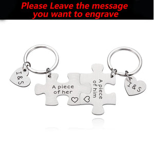 Couples Puzzle Keychains Engraved Initials Gift
