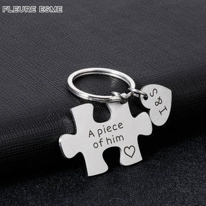 Couples Puzzle Keychains Engraved Initials Gift